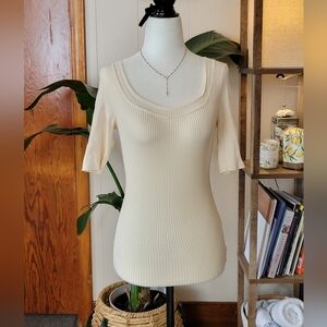 RW & Co Ballerina Ribbed Scoop Neckline Top Womens